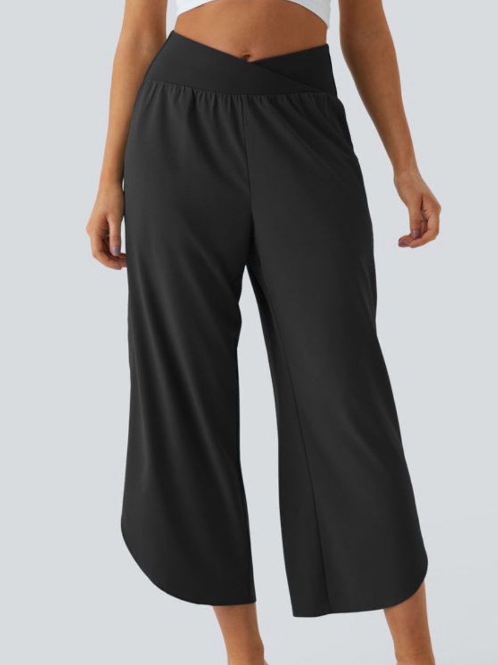 NWT- HALARA Black Wide-Leg Cropped Yoga Pants with Crossover Waist